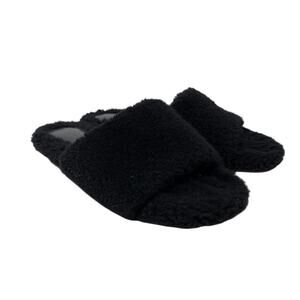 Porte & Paire Shearling Slippers Womens Size 37 US 7 Black Leather Lining + Sole